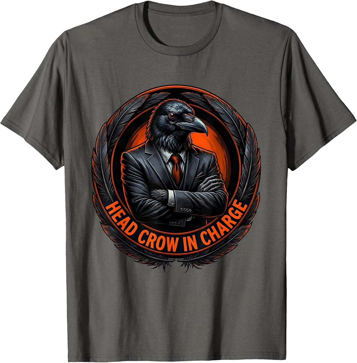 Men's Head Crow In Charge Bold Crow Graphic Design T-Shirt - Asphalt Grey