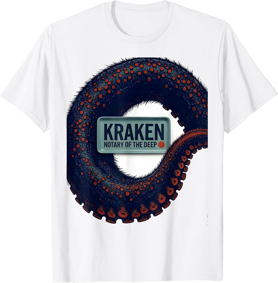 Men's Kraken Notary Of The Deep Editorial Conceptual Octopus Lover T-Shirt - White