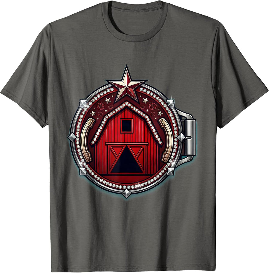 Barn Silhouette Dramatic Sunset Sky Graphic T-Shirt - Asphalt Grey