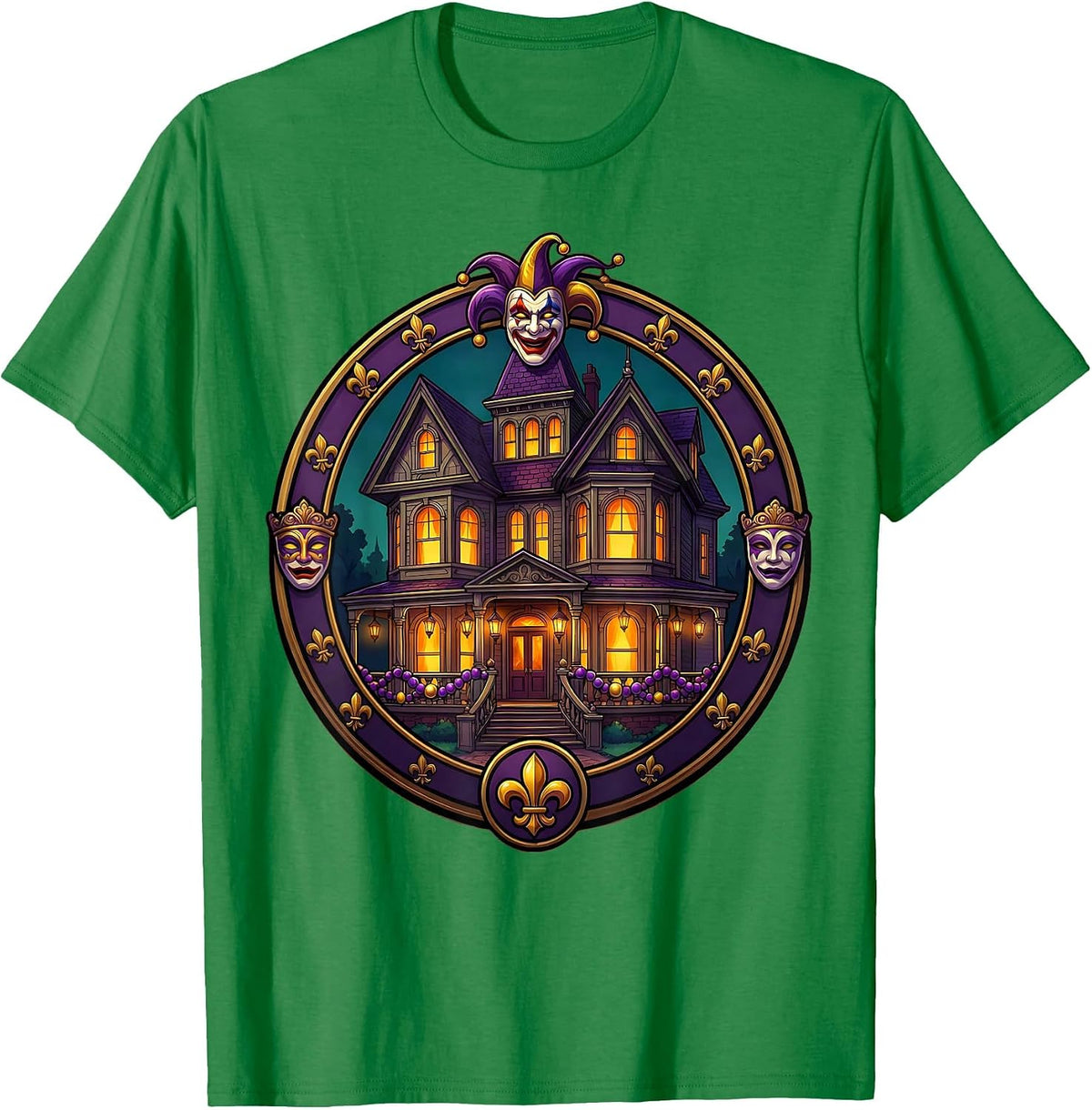 Men's Mardi Gras Victorian Mansion Lantern Balcony T-Shirt - Kelly Green