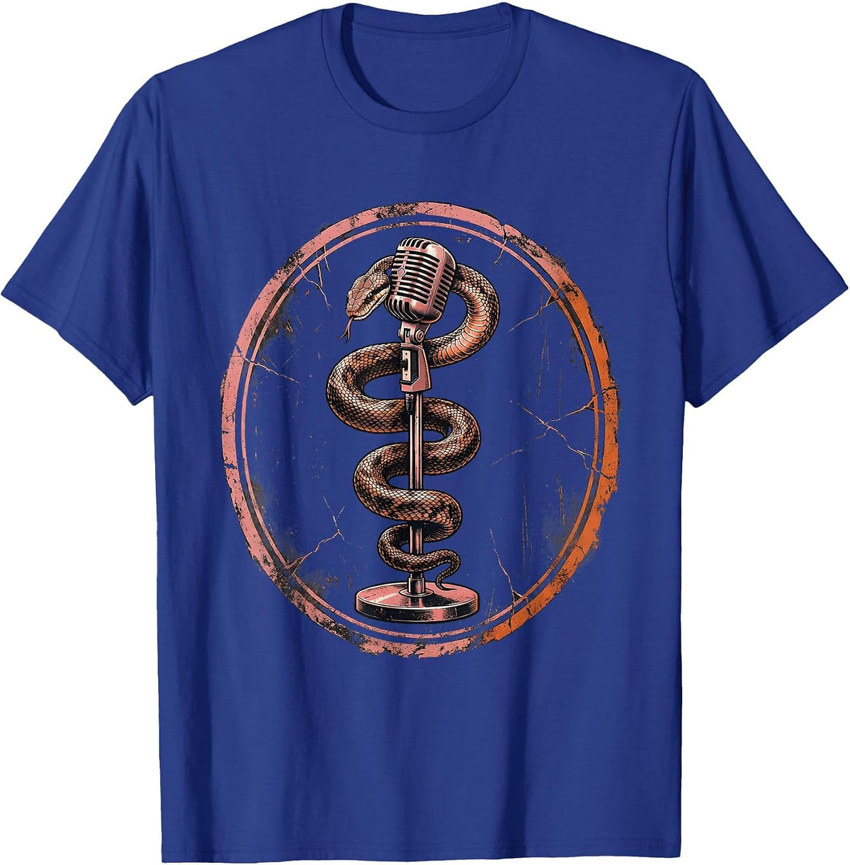 Snake Coiled Microphone Stand Rock Music Graphic T-Shirt - Royal Blue
