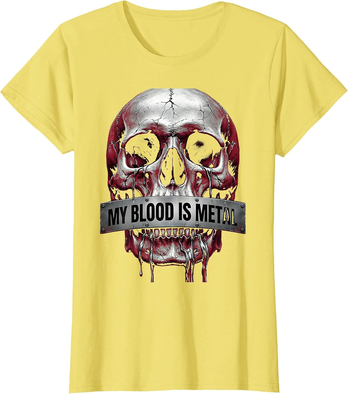 My Blood Is Metal Heavy Metal Music Design T-Shirt - Lemon Yellow