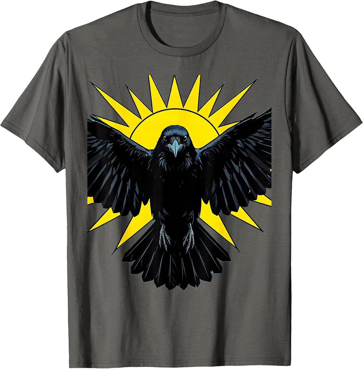 Crow Wings Spread Blocking the Sun Illustration T-Shirt - Asphalt Grey