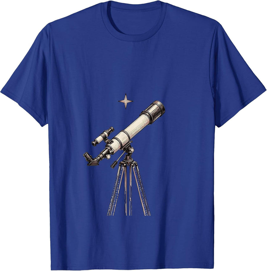 Telescope and Glowing Star Astronomy Design T-Shirt - Royal Blue