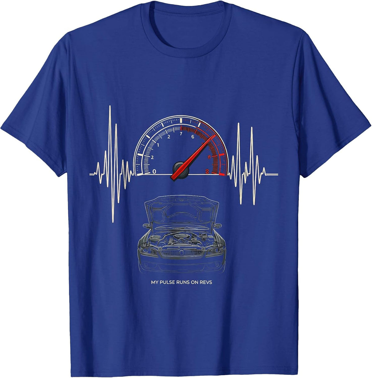 Men's My Pulse Runs On Revs Funny Car Guy Auto Mechanic Humor T-Shirt - Royal Blue