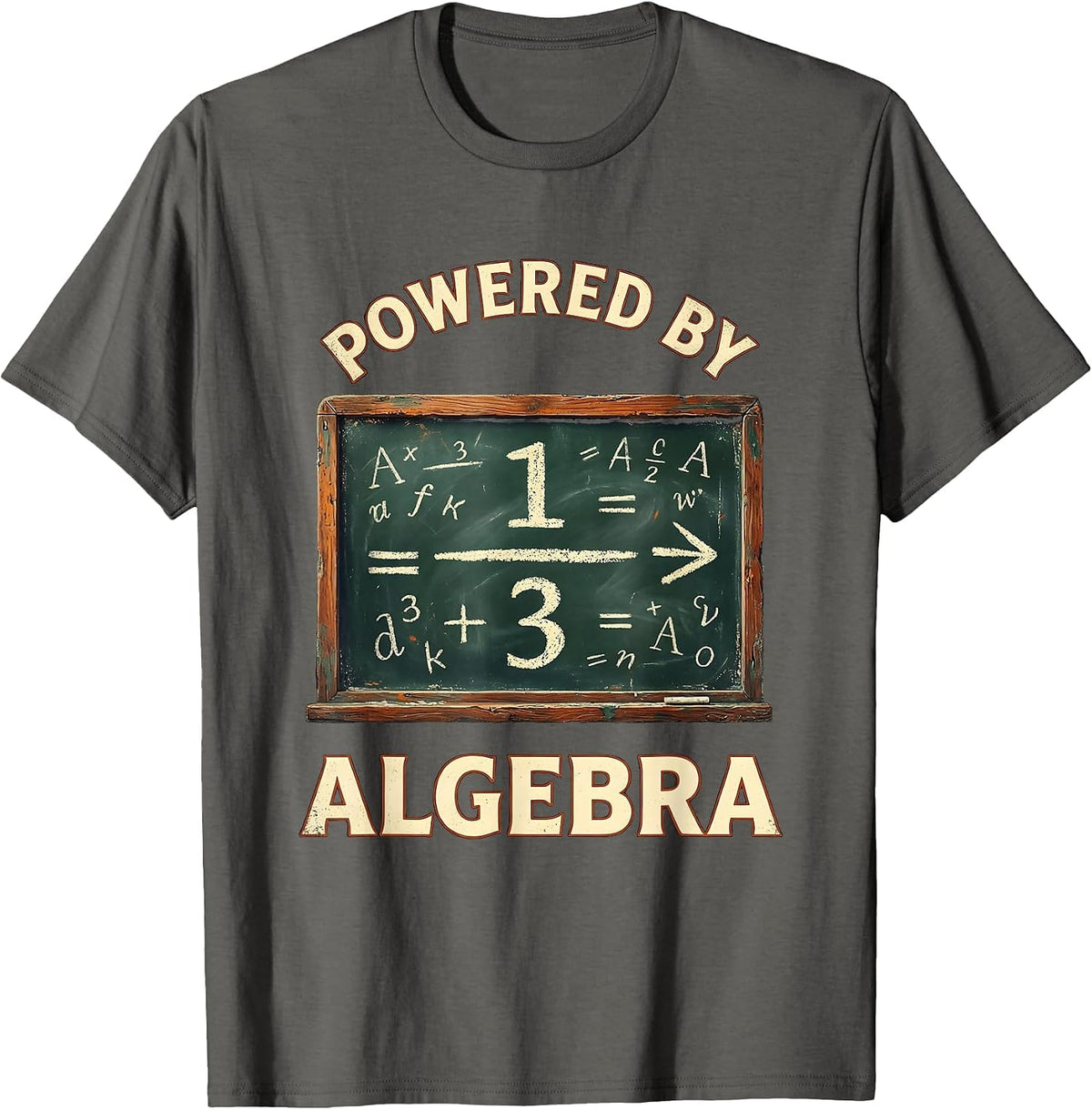 Powered By Algebra Vintage Math Design T-Shirt - Asphalt Grey