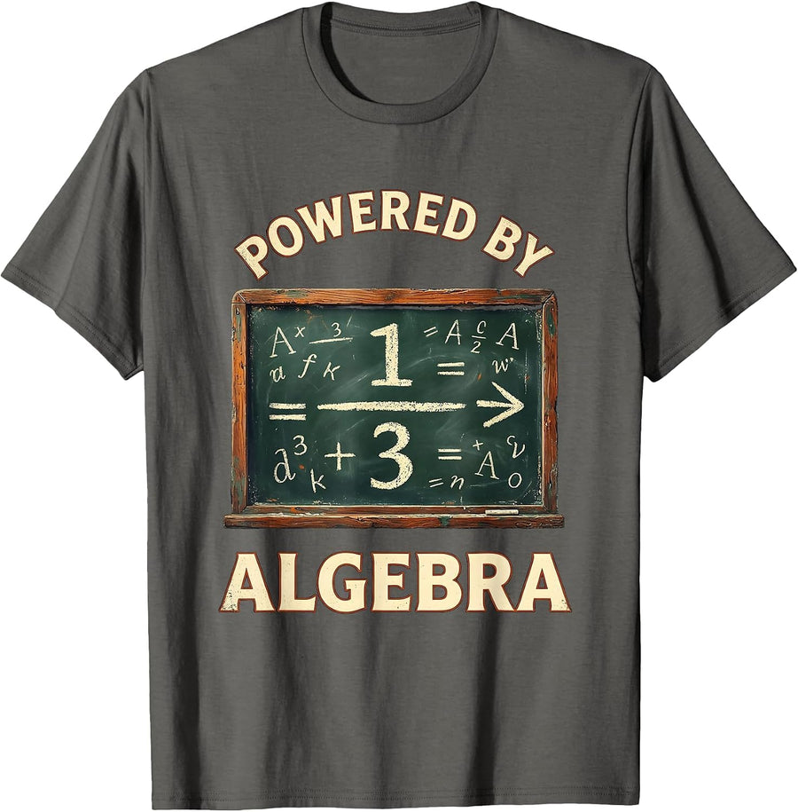 Powered By Algebra Vintage Math Design T-Shirt - Asphalt Grey