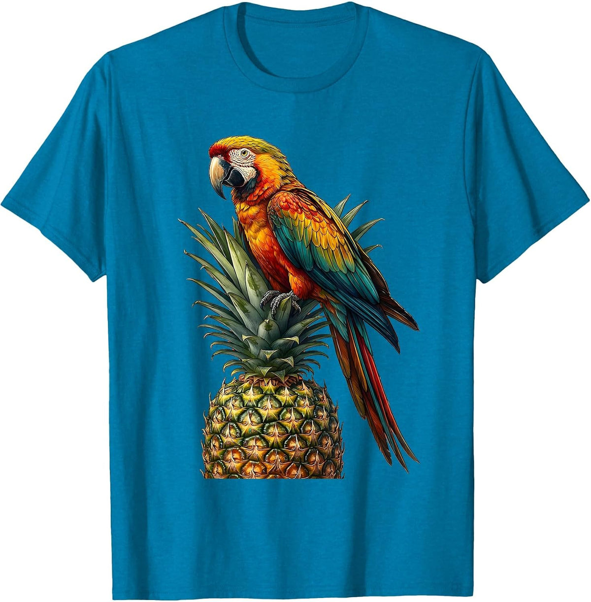 Tropical Parrot on Pineapple Hawaiian Design T-Shirt - Sapphire Blue
