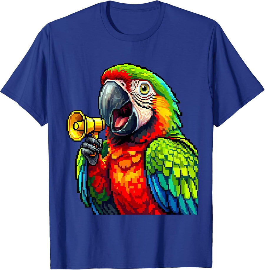 Parrot With Tiny Megaphone Funny Bird Design T-Shirt - Royal Blue