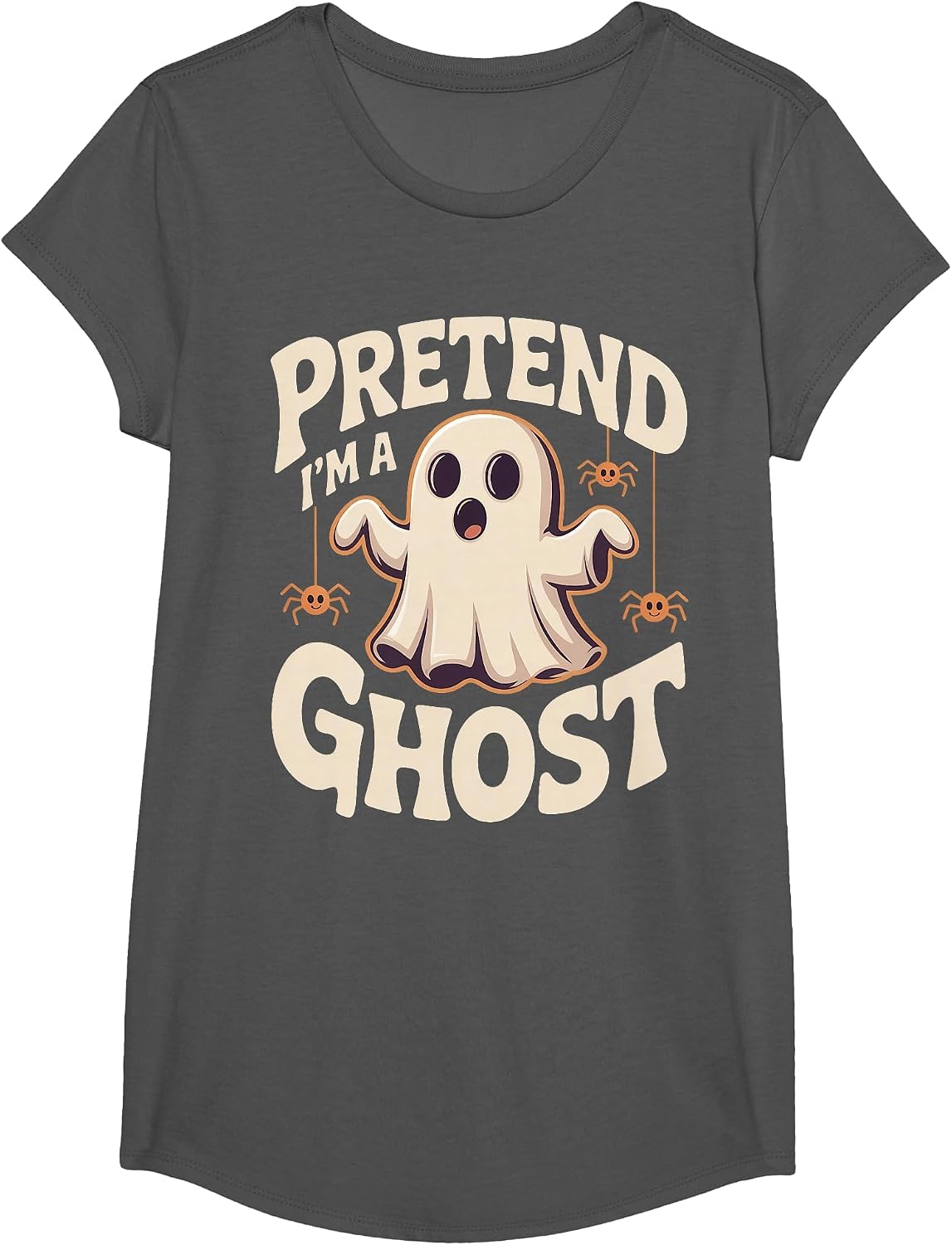 Pretend I'm A Ghost Funny Lazy Halloween Ghost Costume T-Shirt - Girls Asphalt Grey