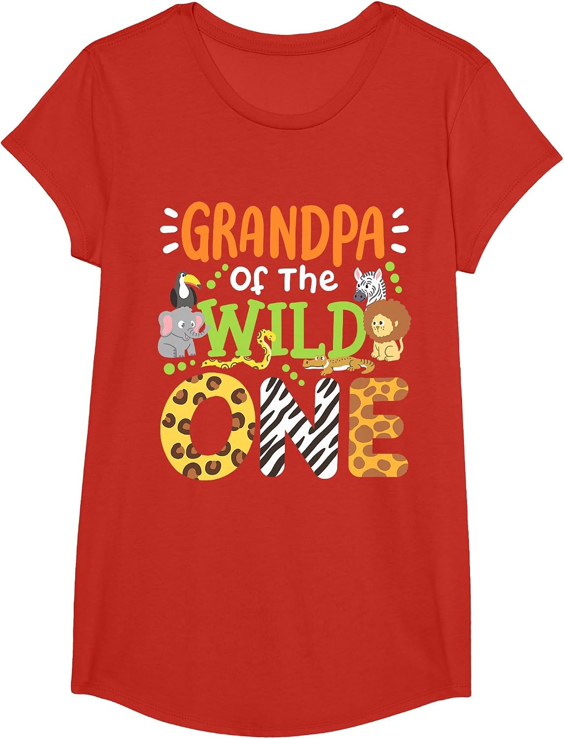 Grandpa of The Wild One Kids Boys Safari Zoo Birthday Family T-Shirt - Girls Red