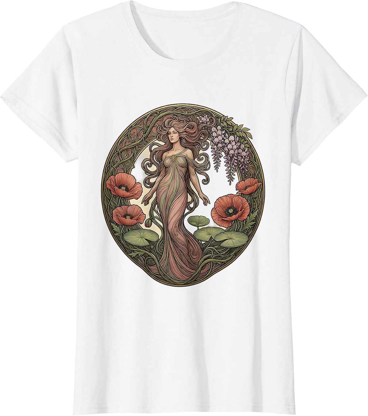 Women's Gigi Botanical Floral Illustration Design T-Shirt - White