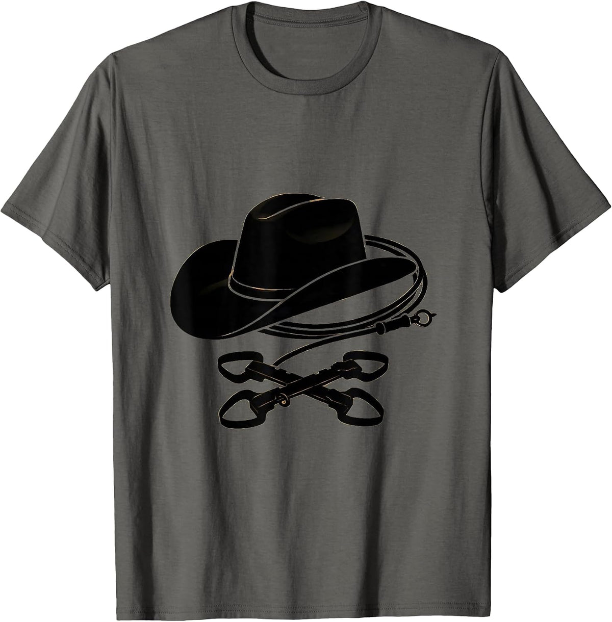 Men's Rodeo Cowboy Hat Spurs and Rope Illustration T-Shirt - Asphalt Grey