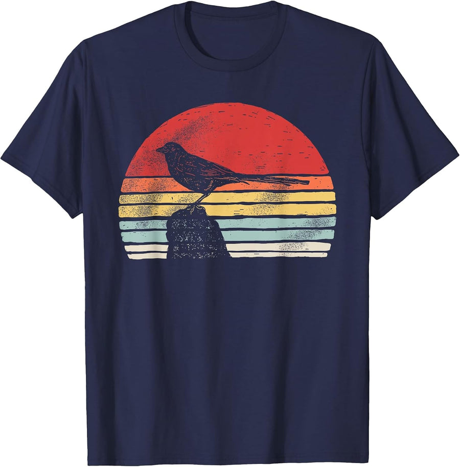 Vintage Retro Magpie Bird T-Shirt - Navy Blue