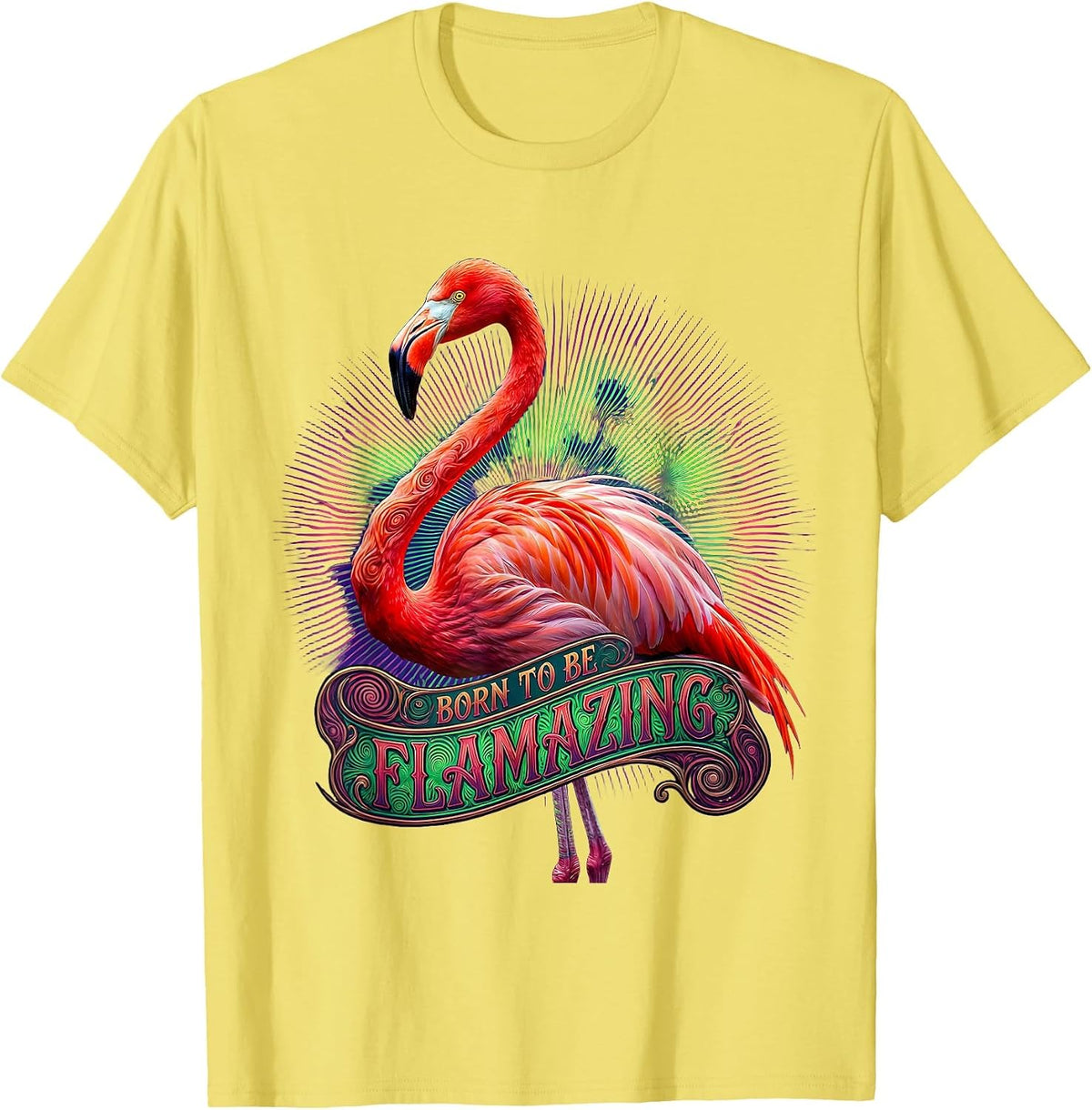 Men's Born to Be Flamazing Flamingo Design T-Shirt - Lemon Yellow