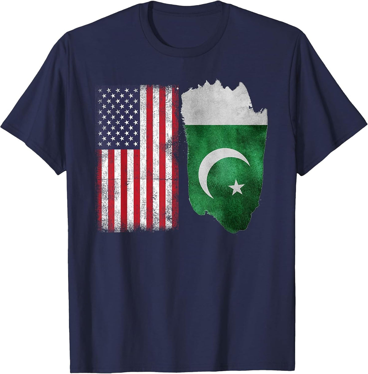 Pakistani Roots | Half American Flag | Pakistan T-Shirt - Navy Blue