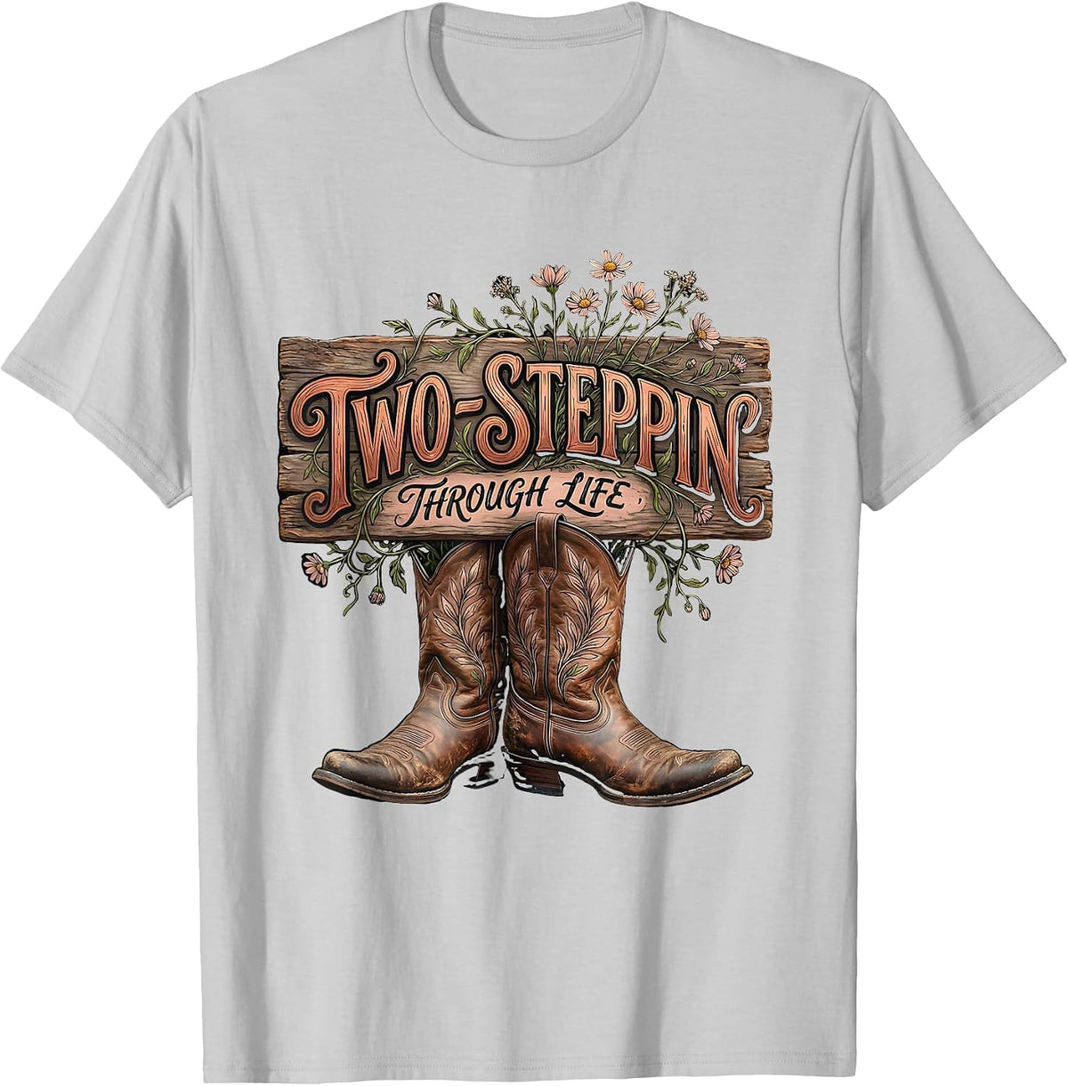 Men's Two-Steppin Through Life Country Dance Design T-Shirt - Silver Grey