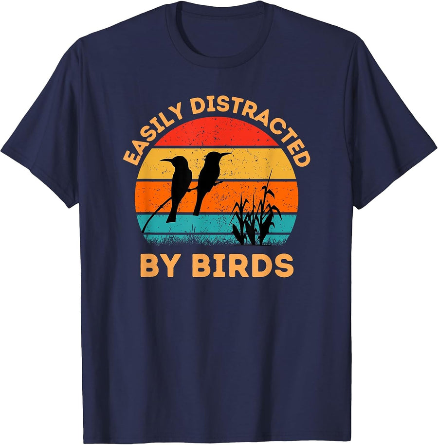 Easily Distracted By Birds T-Shirt - Navy Blue
