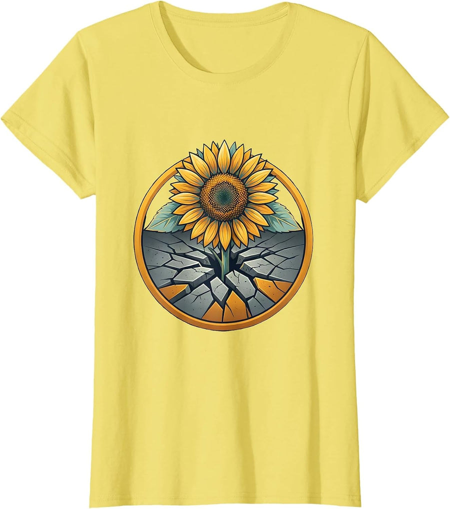 Women's Neurodiversity Sunflower Through Cracked Concrete T-Shirt - Lemon Yellow