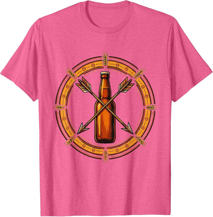 Crossed Arrows Beer Bottle Graphic Design T-Shirt - Pink Heather