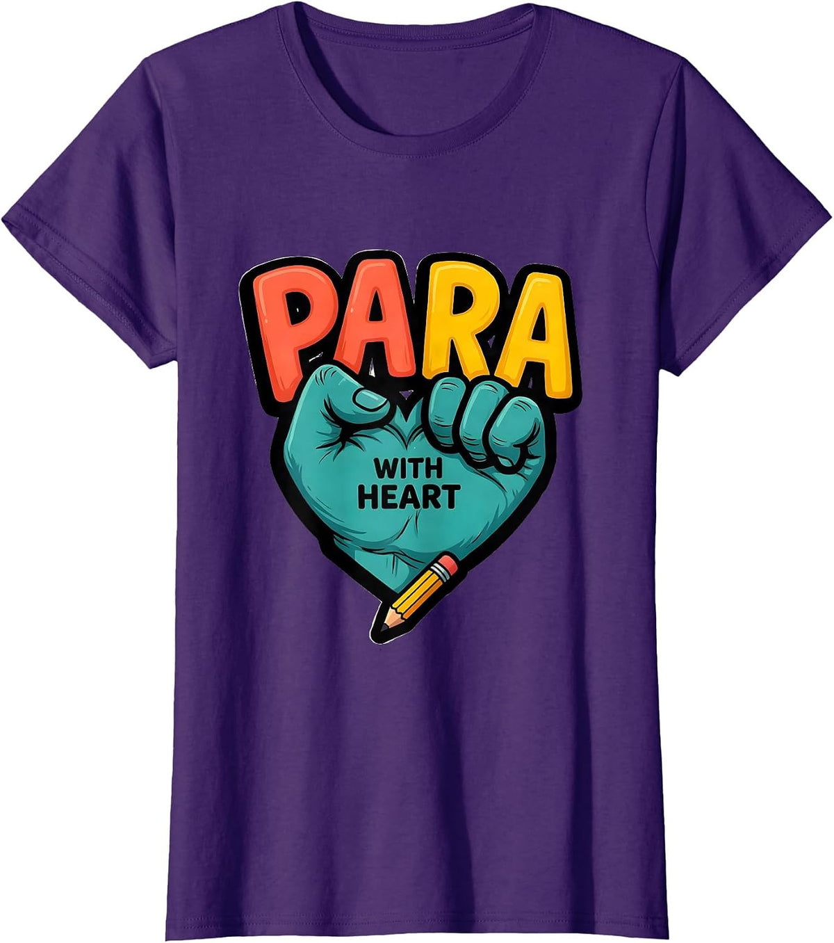 Women's Para With Heart Funny Paraprofessional Appreciation Back T-Shirt - Purple