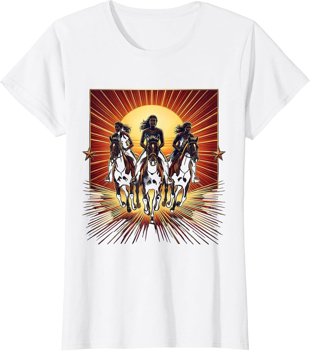 Let's Go Girls Horseback Riding Sunset Graphic T-Shirt - White