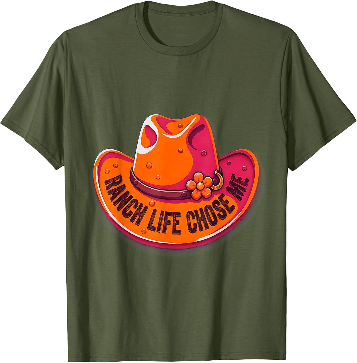 Men's Ranch Life Chose Me Cowboy Western Design T-Shirt - Olive Green
