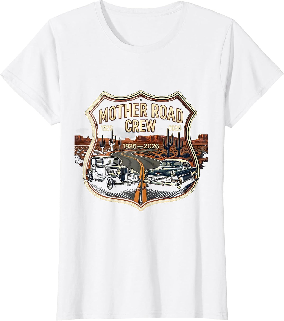 Mother Road Crew 1926-2026 Vintage Route 66 Centennial T-Shirt - White