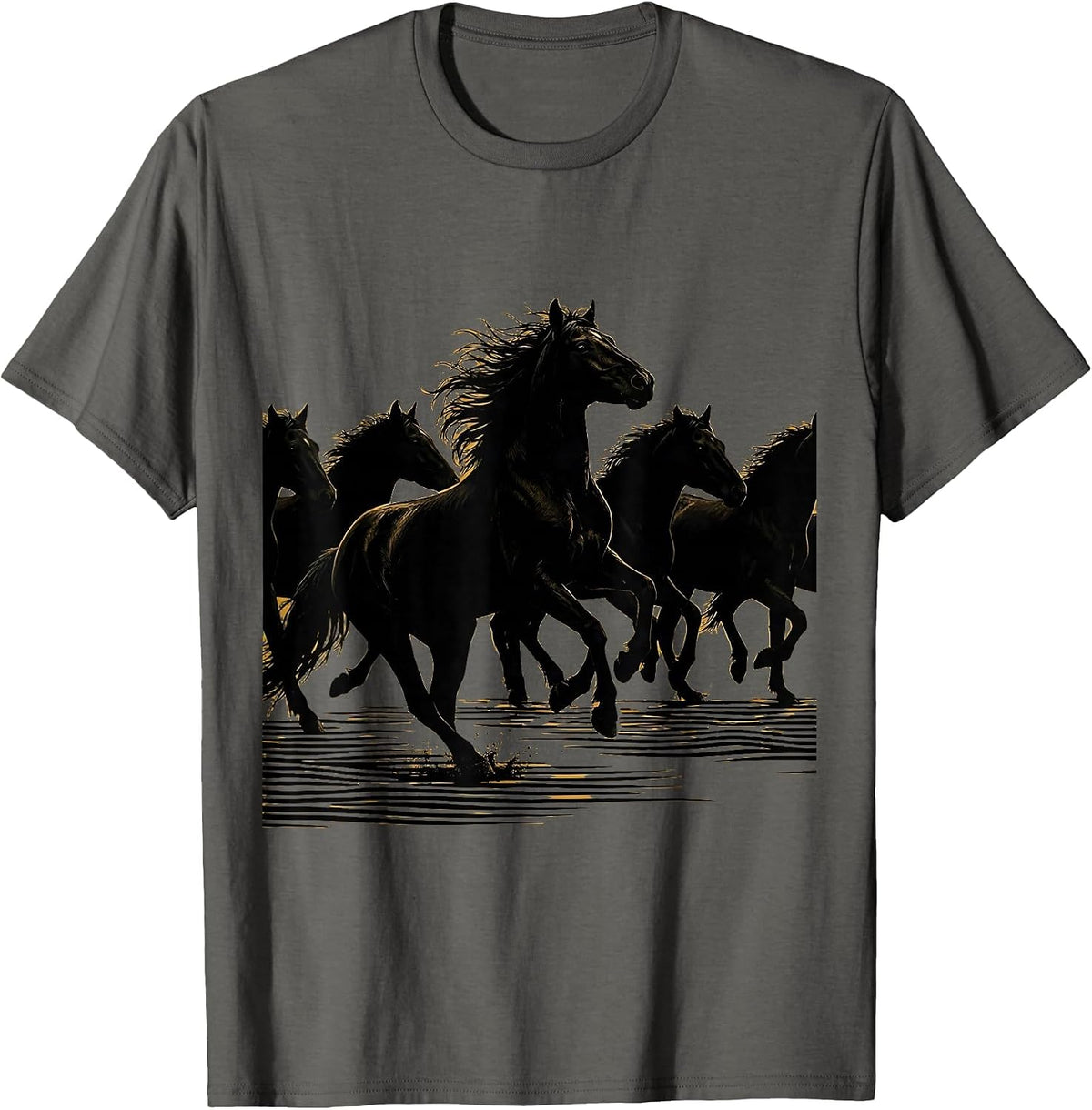 Wild Horses Crossing River Freedom Graphic T-Shirt - Asphalt Grey