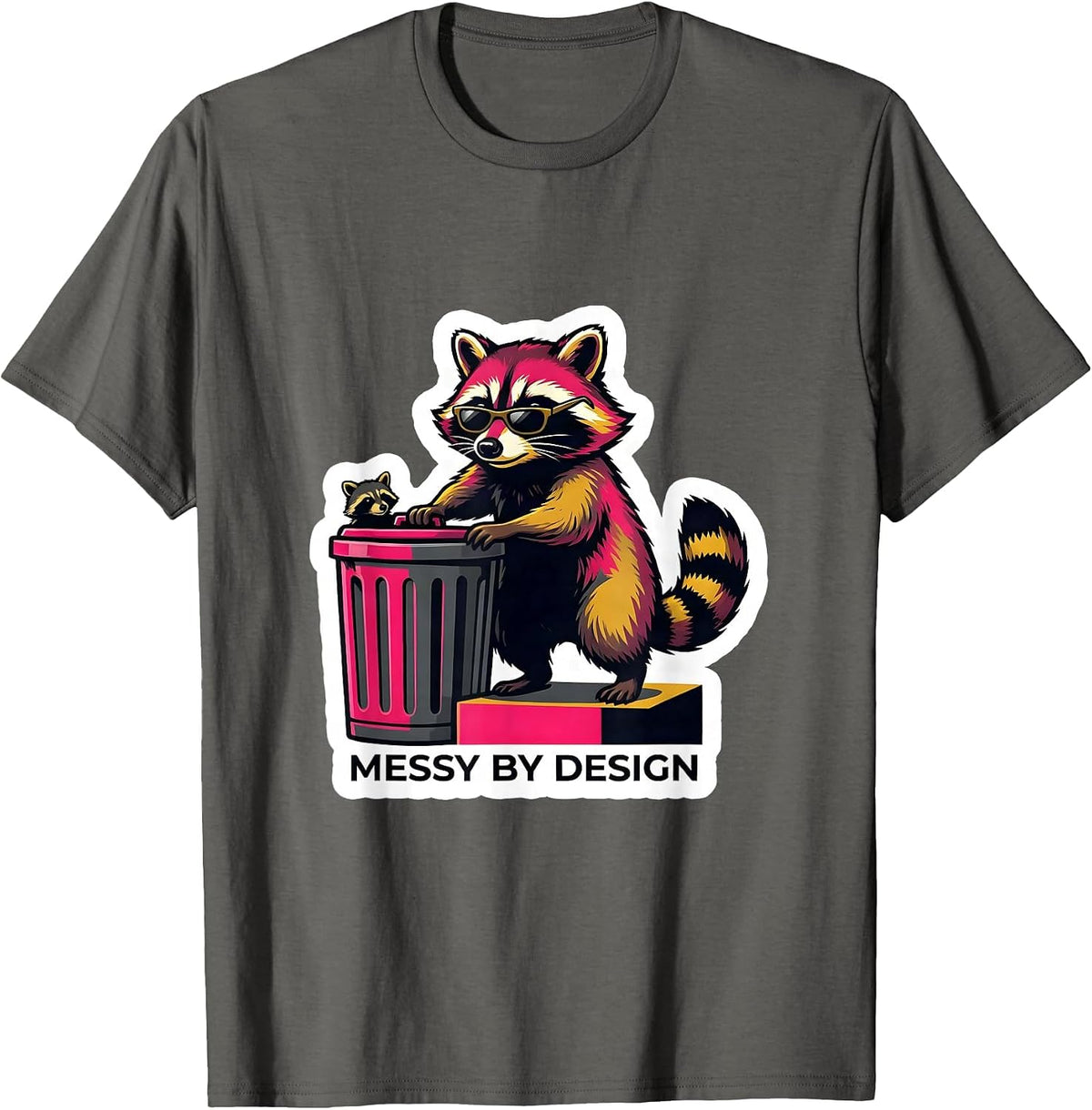 Men's Messy By Design Funny Raccoon Meme Bootleg Graphic T-Shirt - Asphalt Grey