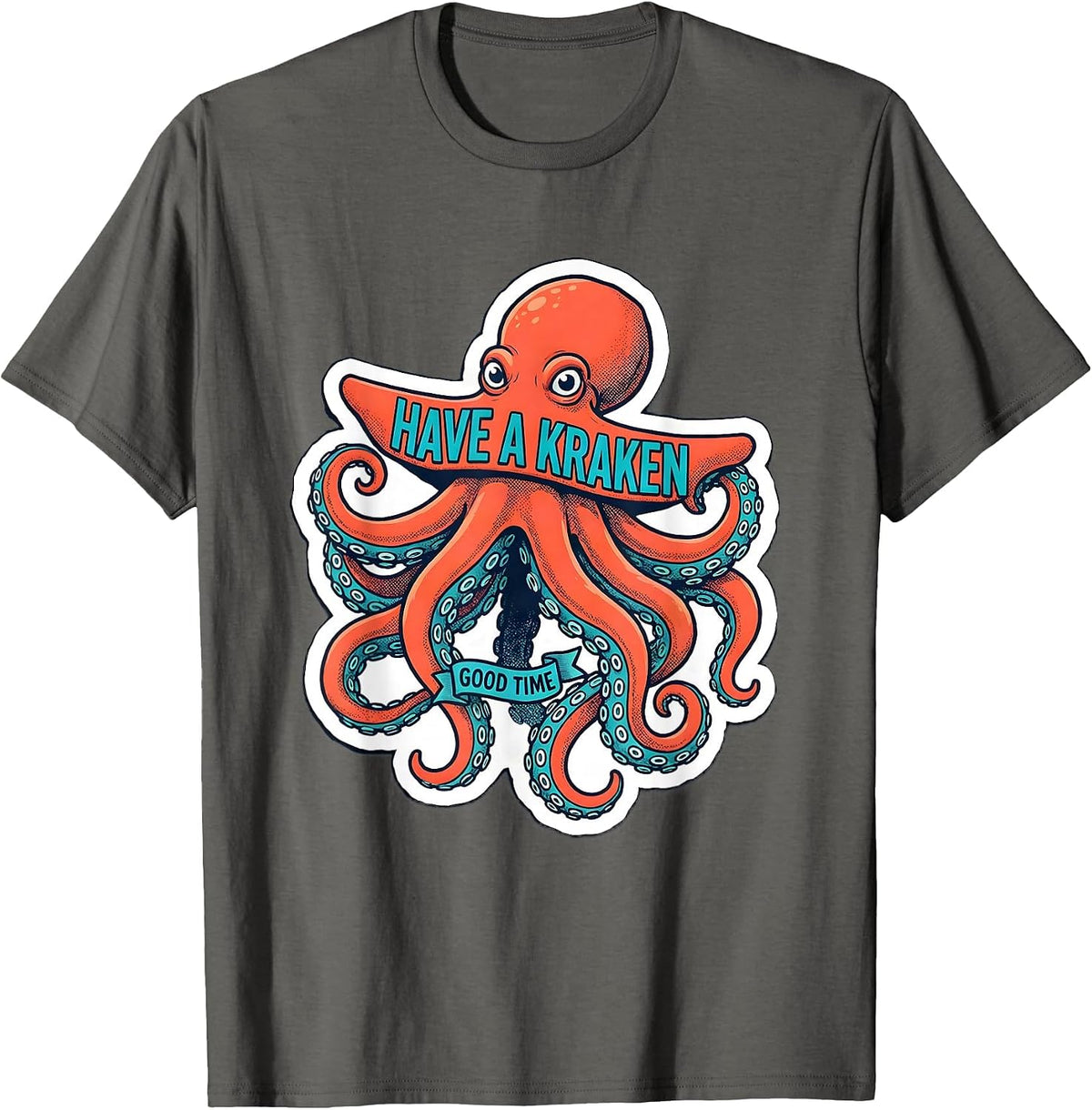 Men's Have a Kraken Good Time Whimsical Octopus Lover Sticker T-Shirt - Asphalt Grey
