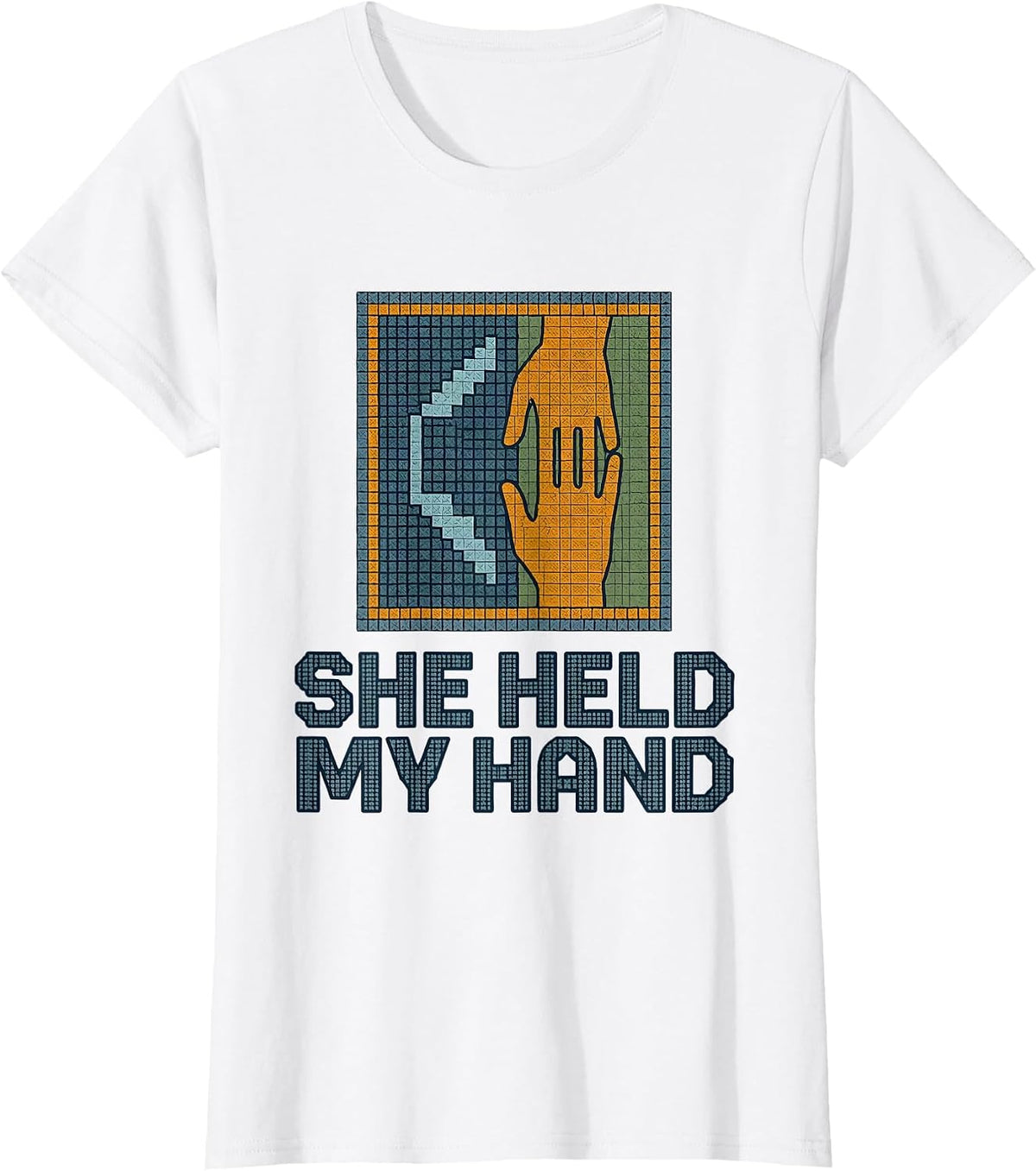 Women's She Held My Hand Cross Stitch Mammography Tech Sonographer T-Shirt - White