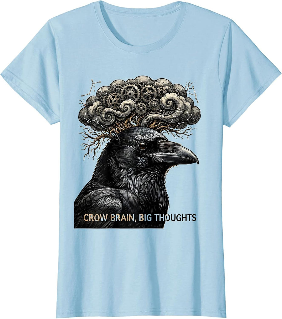 Women's Crow Brain Big Thoughts Funny Crow Design T-Shirt - Baby Blue