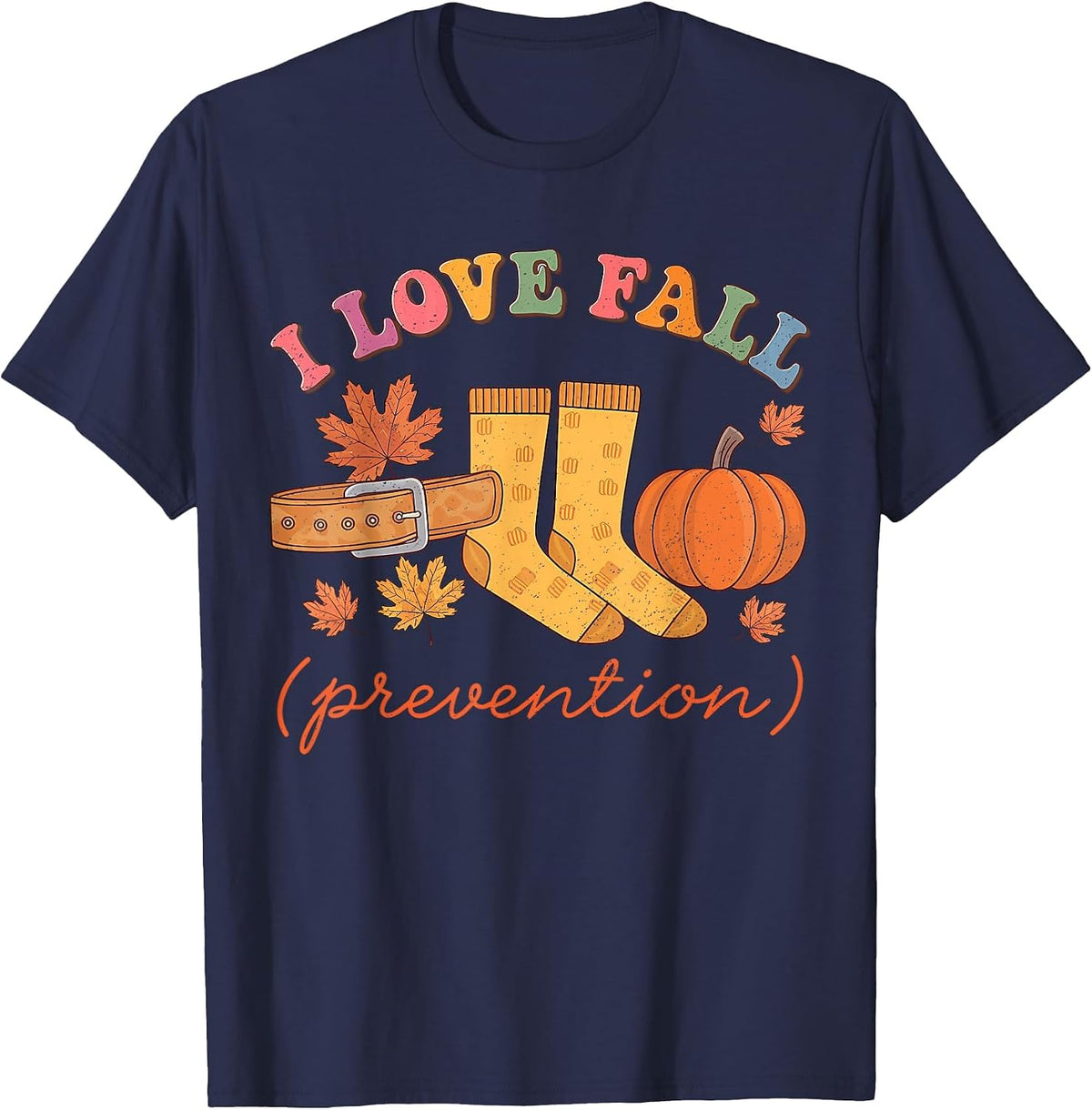 Love Fall Prevention Nursing Physical Therapy Thanksgiving T-Shirt - Navy Blue