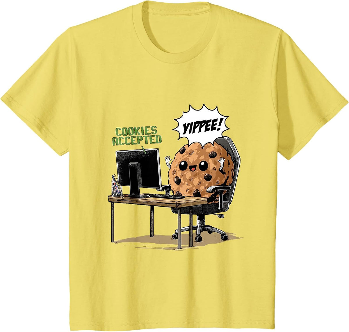 Cookies Accepted Nerd Shirt Funny Computer Internet Coder T-Shirt, Youth, Lemon Yellow, 4T - As Pictured