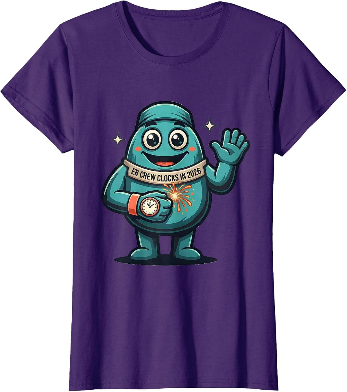 Women's ER Crew Clocks In 2026 Funny Nurse Crew New Year Eve Party T-Shirt - Purple