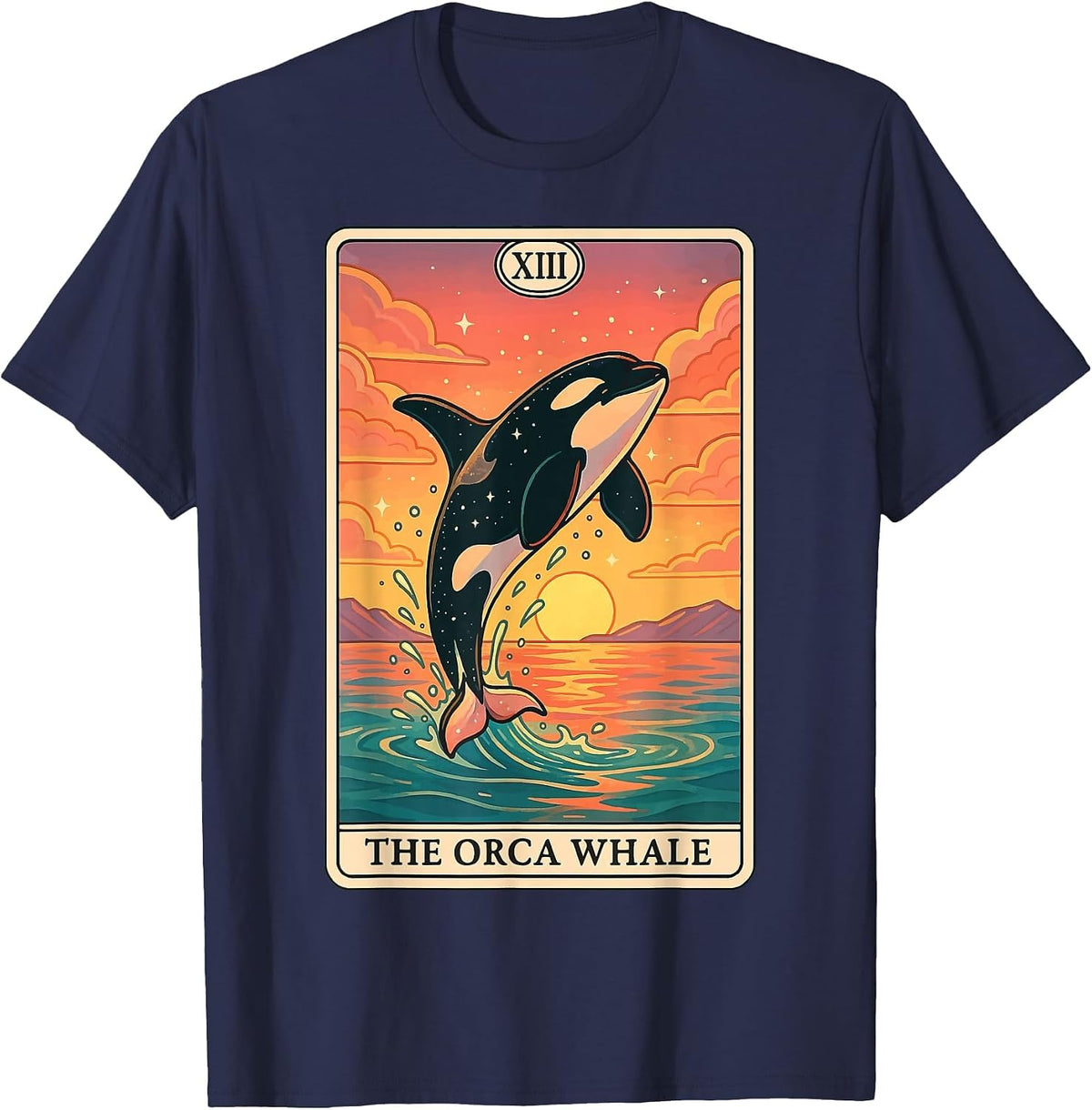 The Orca Whale Tarot Card T-Shirt - Navy Blue