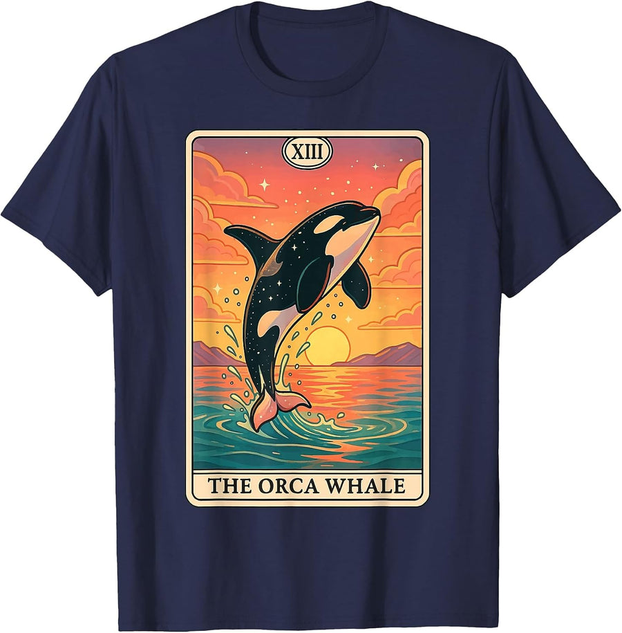 The Orca Whale Tarot Card T-Shirt - Navy Blue