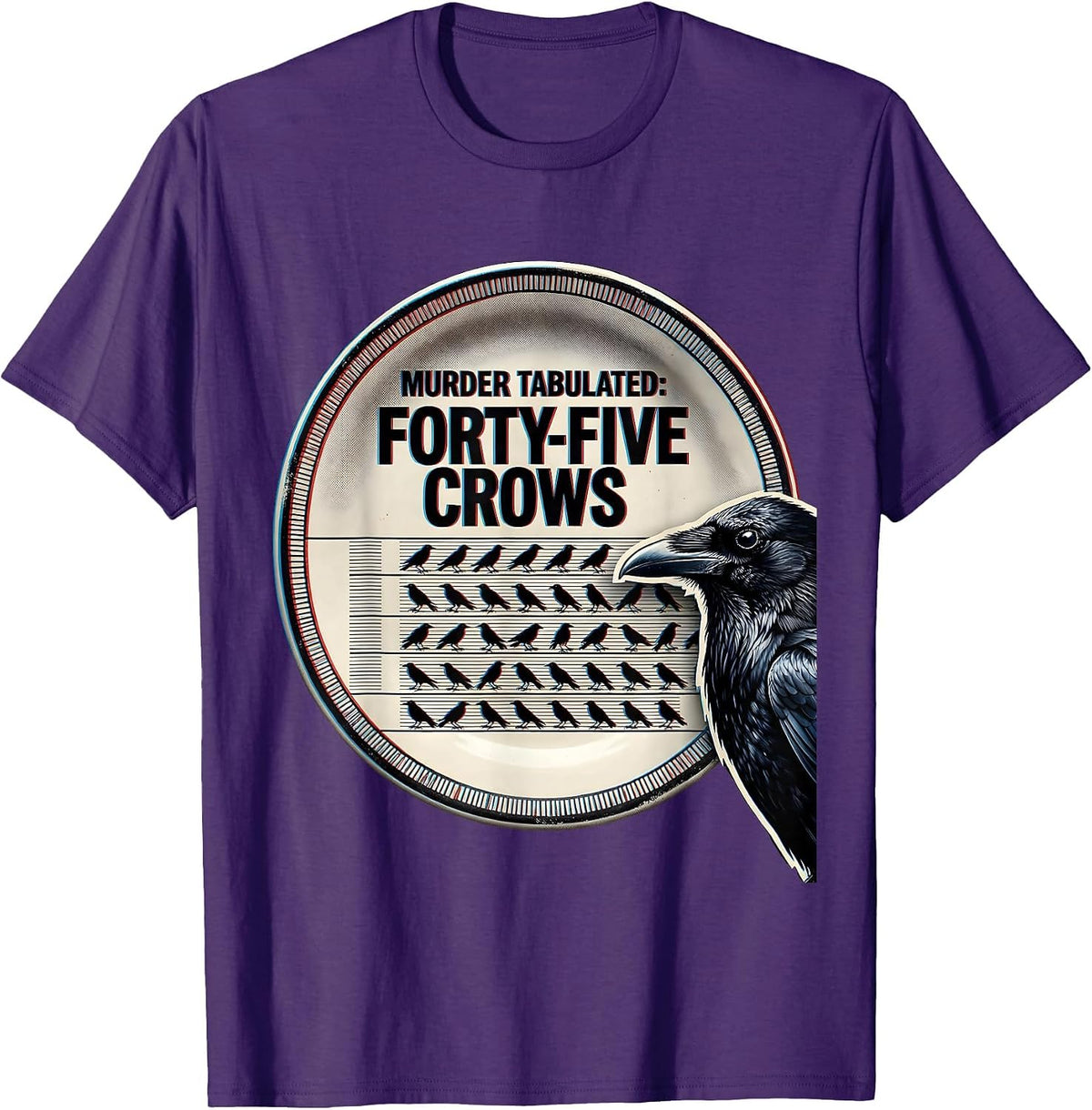 Men's Murder Tabulated: Forty-Five Crows Dark Humor Gothic Bird T-Shirt - Purple