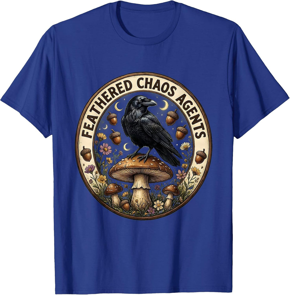 Men's Feathered Chaos Agents Caw Crow Design T-Shirt - Royal Blue