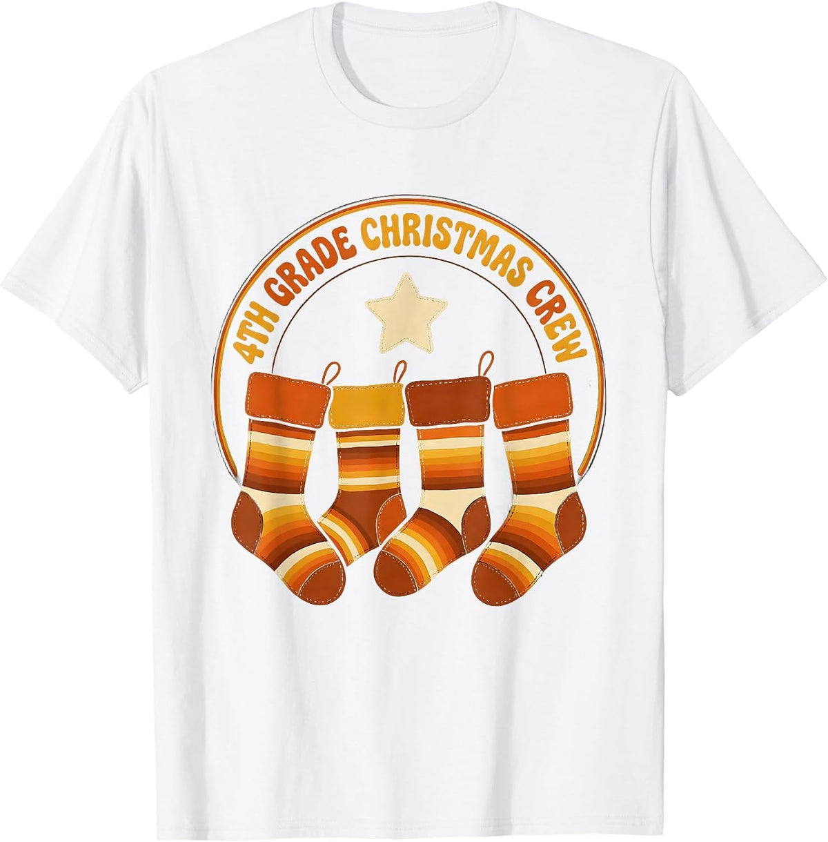 Men's 4th Grade Christmas Crew Retro Teacher Humor Classroom Squad T-Shirt - White