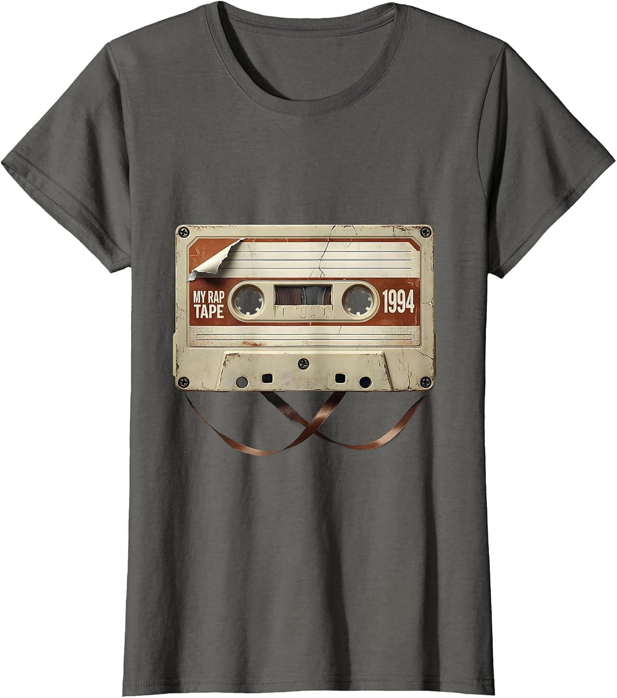 Women's My Rap Tape 1994 Distressed Retro Hip Hop Nostalgia Mixtape T-Shirt - Asphalt Grey