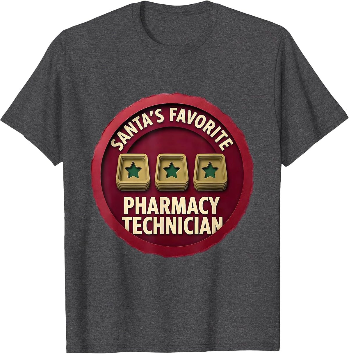 Men's Santa's Favorite Pharmacy Technician Funny Medical Tech T-Shirt - Dark Heather Grey
