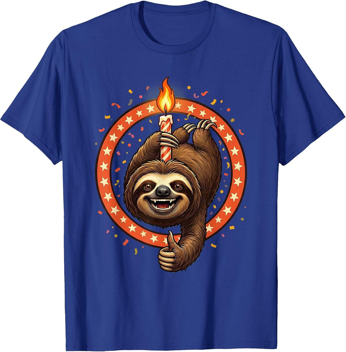 Sloth Birthday Candle Funny Birthday Graphic T-Shirt - Royal Blue