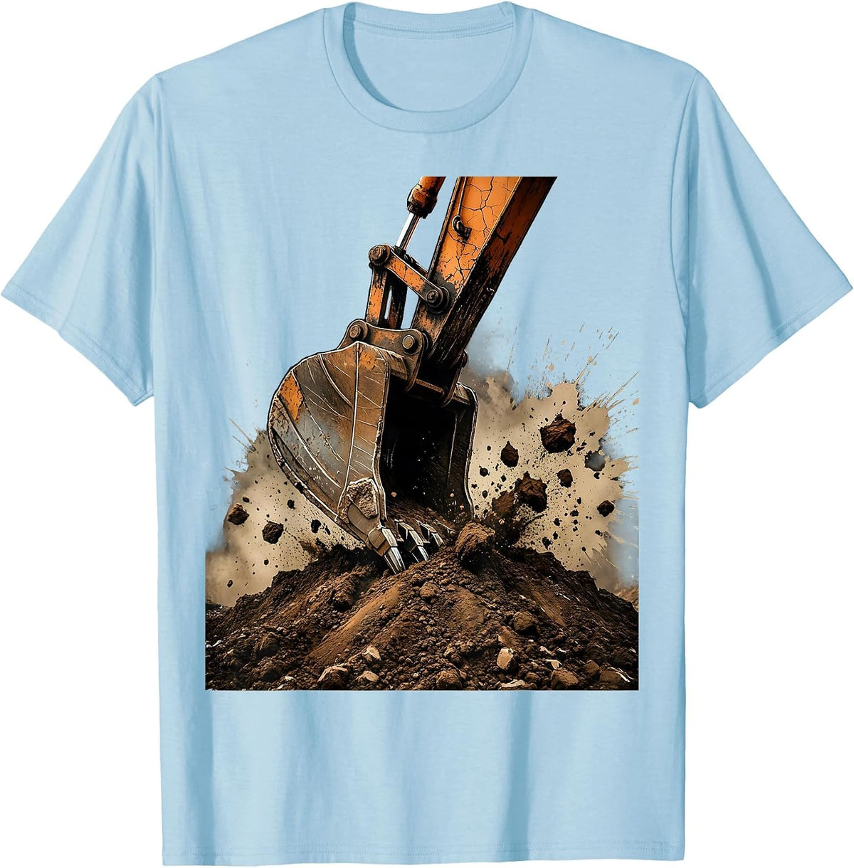 Men's Excavator Digging Dirt Pile Construction Graphic T-Shirt - Baby Blue