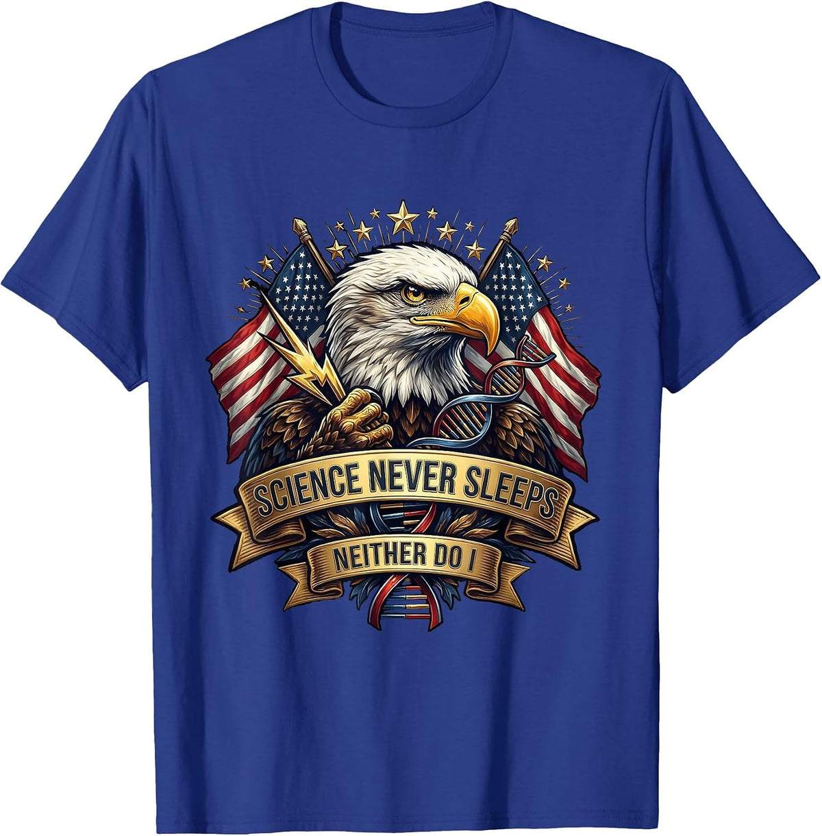 Science Never Sleeps Neither Do I Teacher Design T-Shirt - Royal Blue