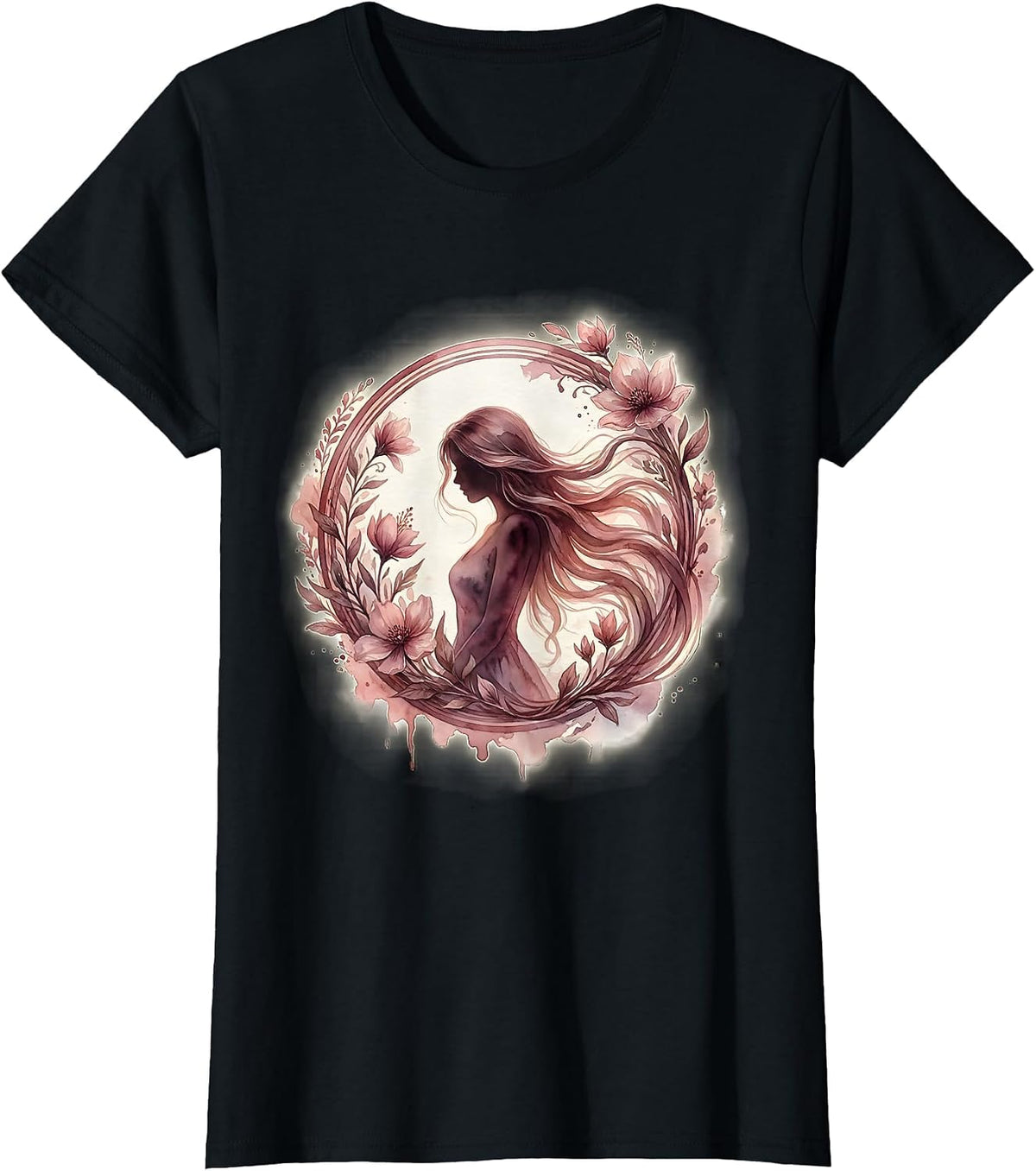 Elegant Silhouette Flowing Hair Gigi Graphic T-Shirt - Black