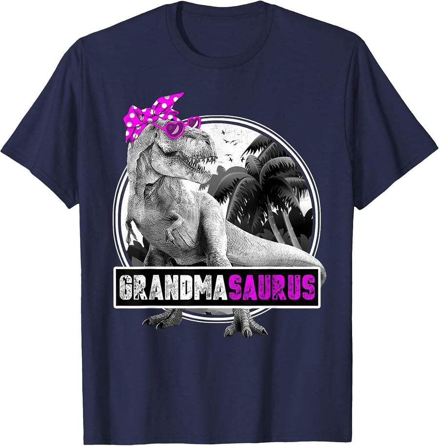 Grandmasaurus Grandma Dinosaur - Grandmother Dinosaur T-Shirt - Navy Blue