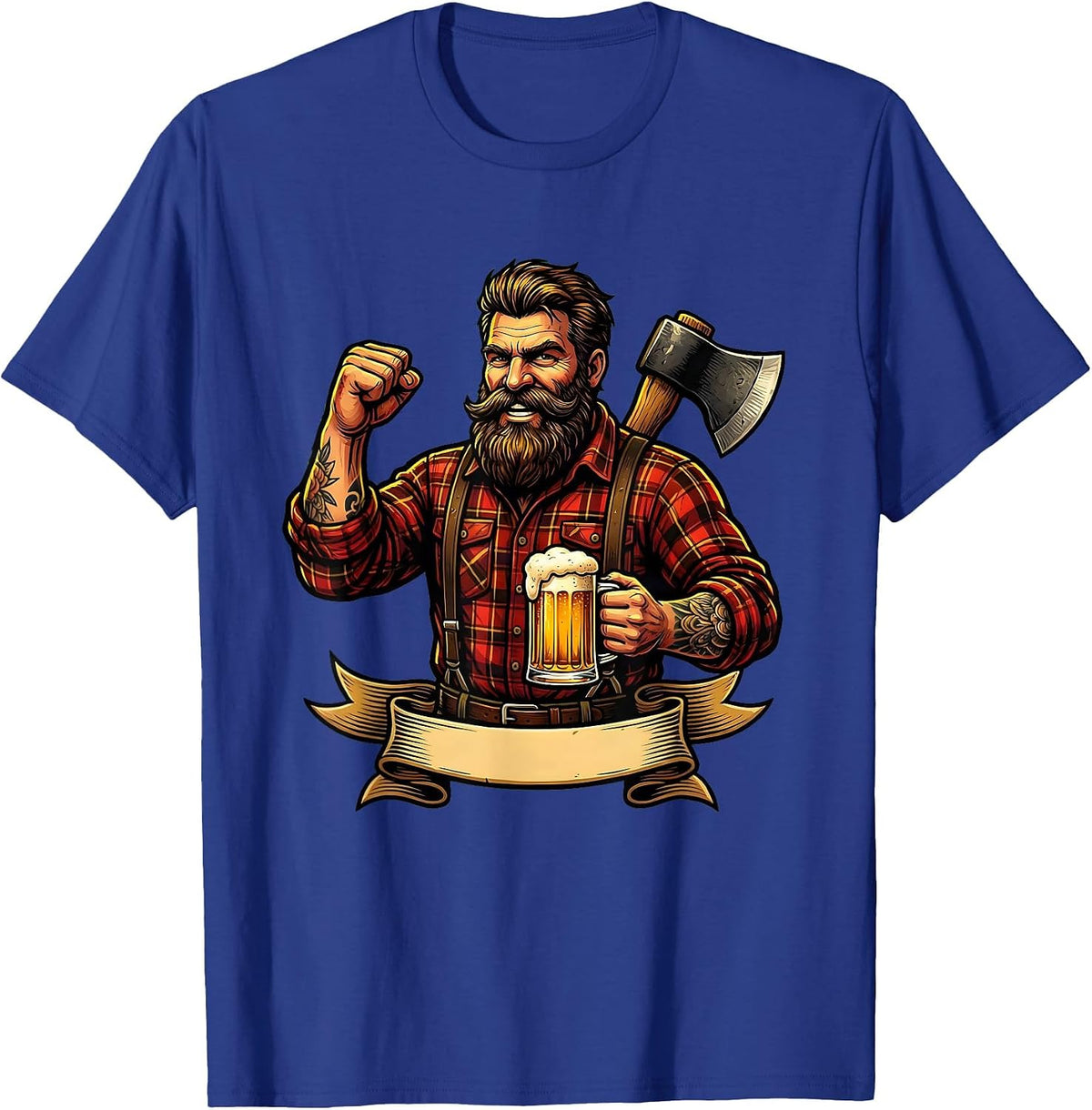 Lumberjack Beer Toast Graphic Tee T-Shirt - Royal Blue