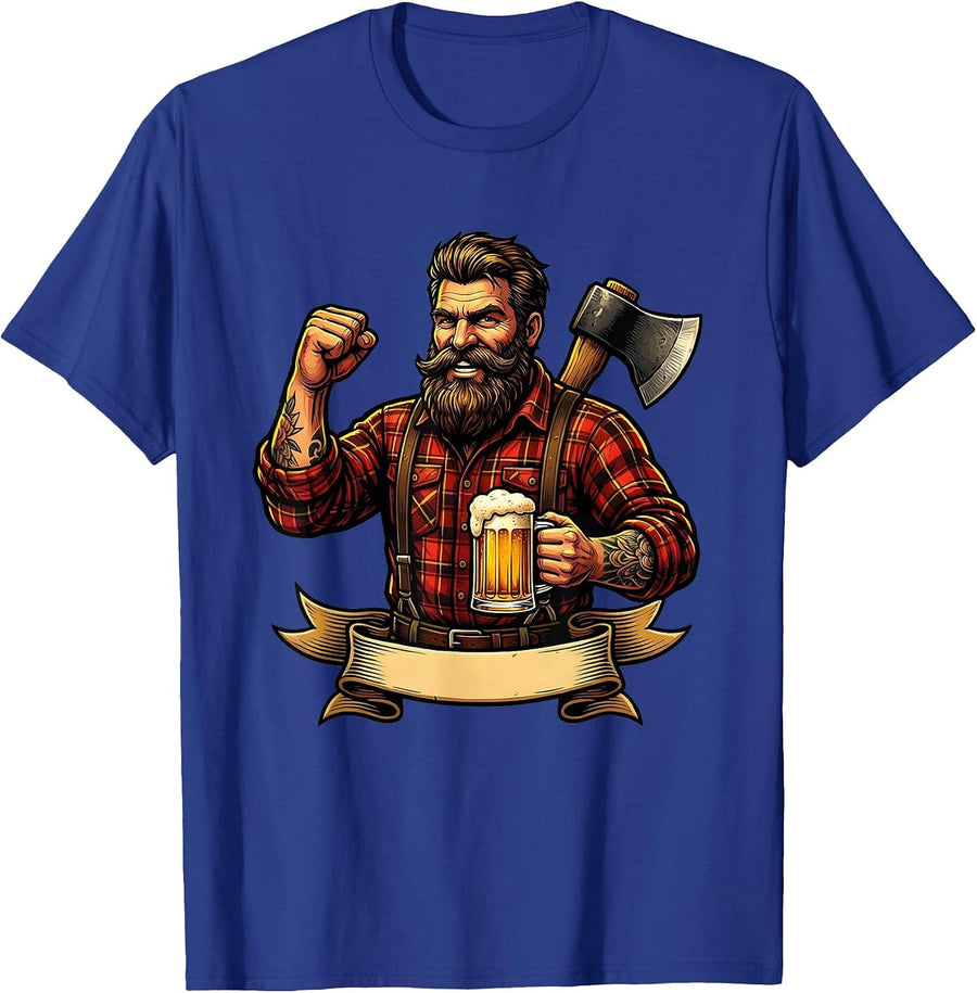 Lumberjack Beer Toast Graphic Tee T-Shirt - Royal Blue